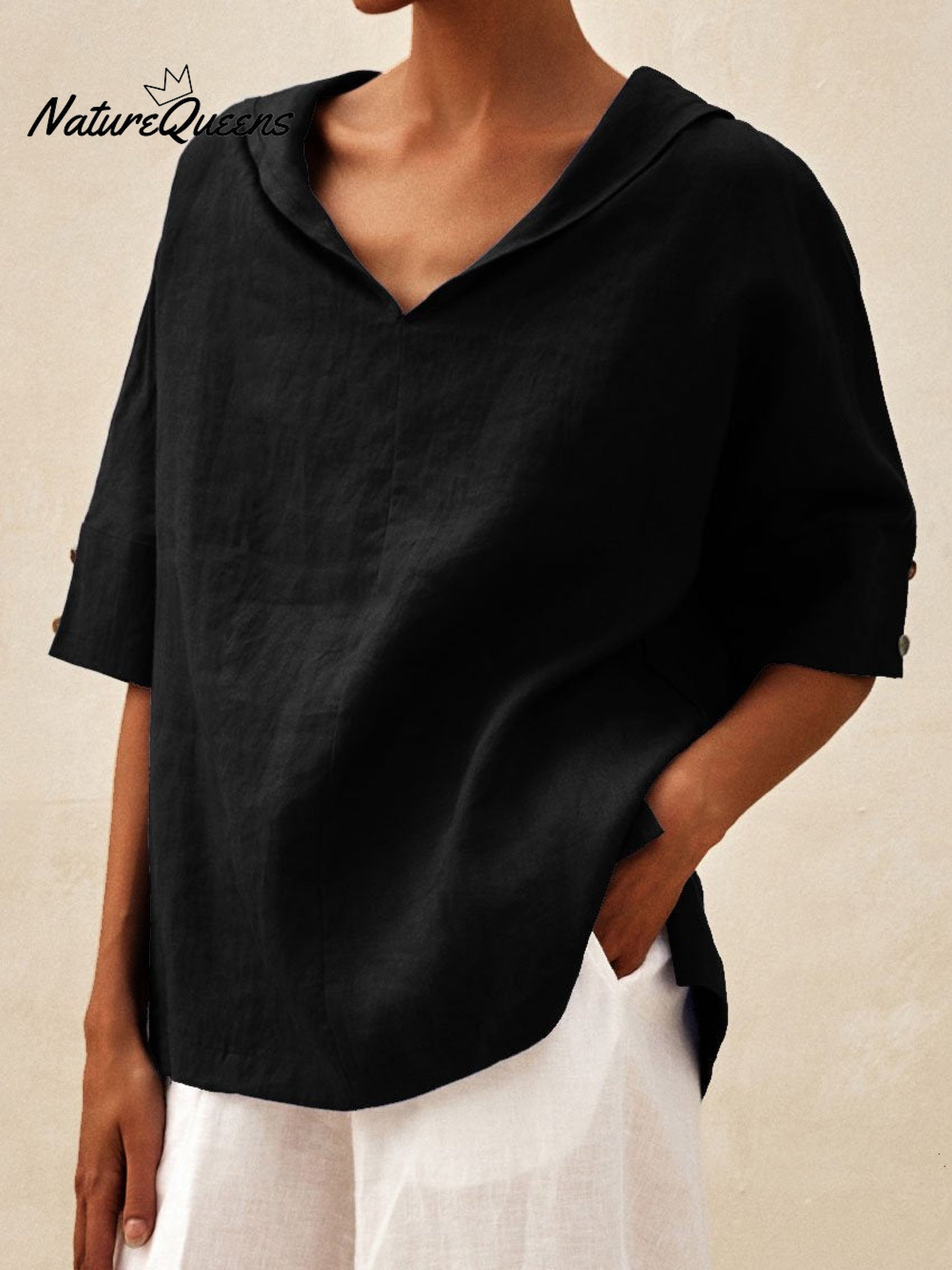 🌿 Damen-Freizeit-Leinenhemd mit V-Ausschnitt 👚✨