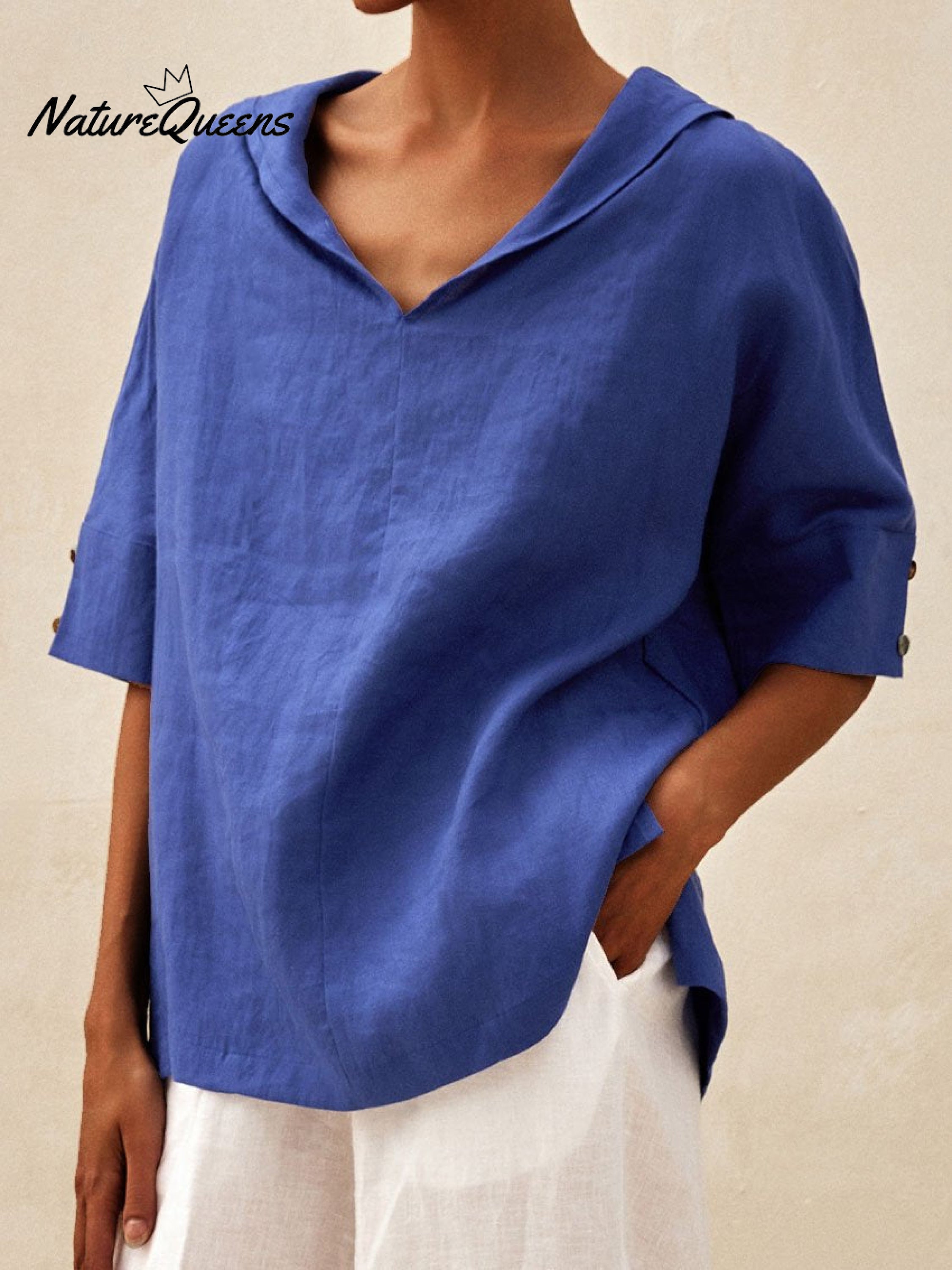 🌿 Damen-Freizeit-Leinenhemd mit V-Ausschnitt 👚✨