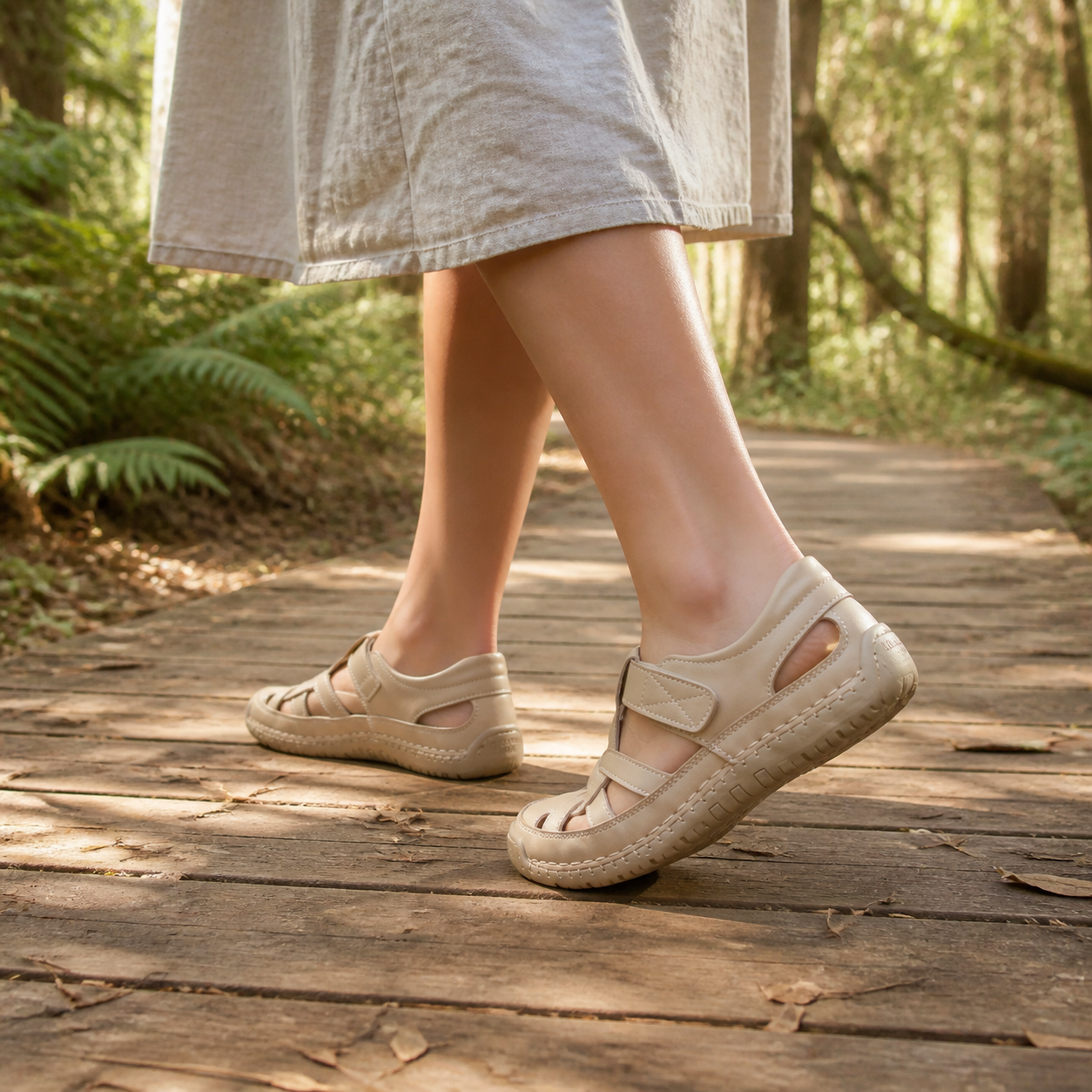 Khaki auf dem Waldsteg