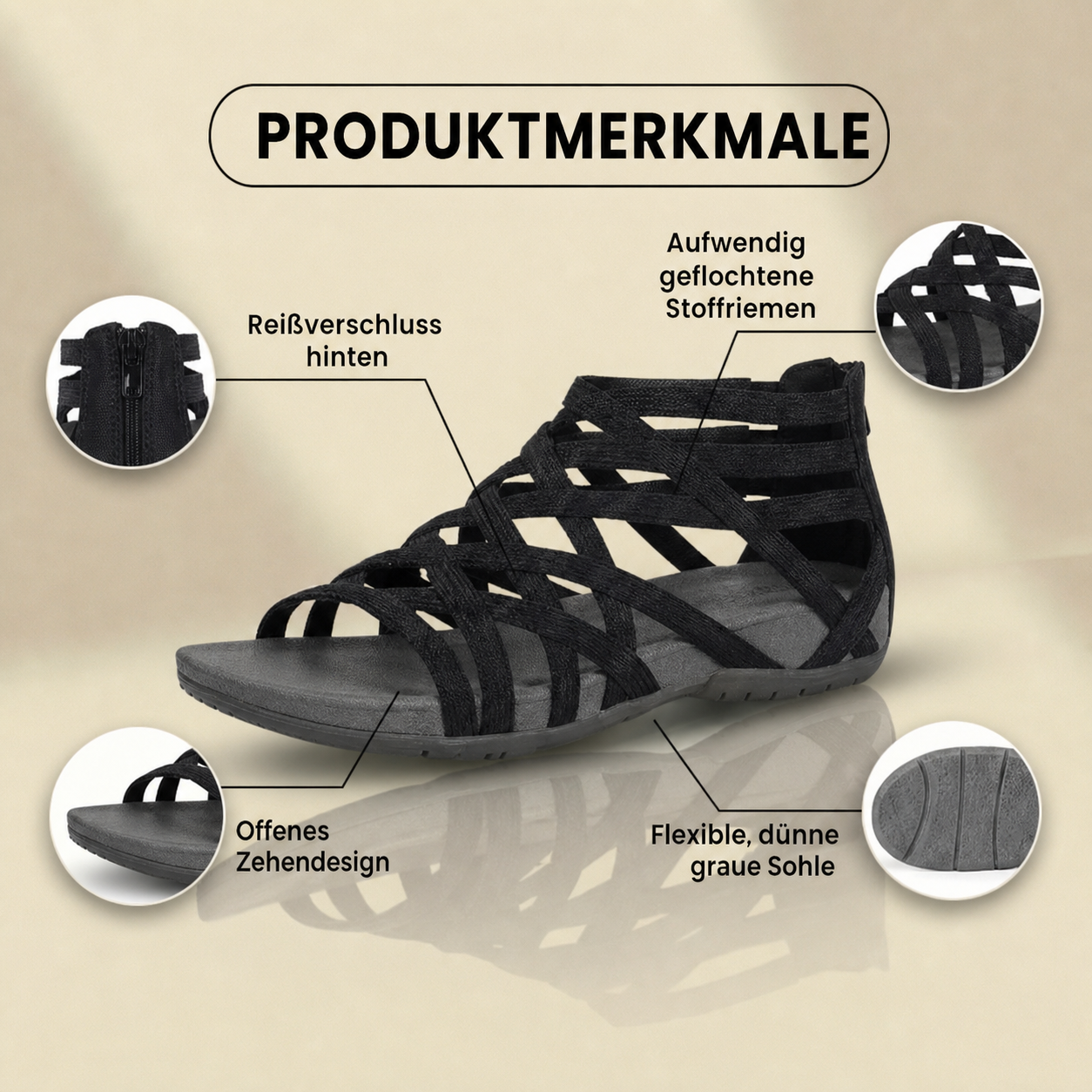 Orthopädische Römersandalen mit Mehrfachriemen