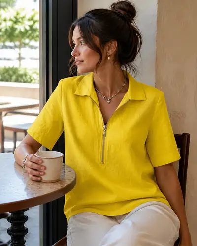 Bordeauxfarbenes Oberteil mit neutraler Hose