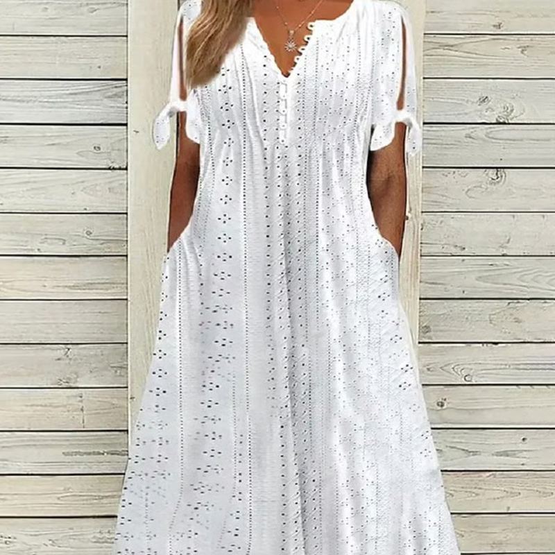 ⏰Letzter Tag im Angebot: 50 % Rabatt!💃 Elegantes, einfarbiges Damenkleid mit V-Ausschnitt und Cut-outs.
