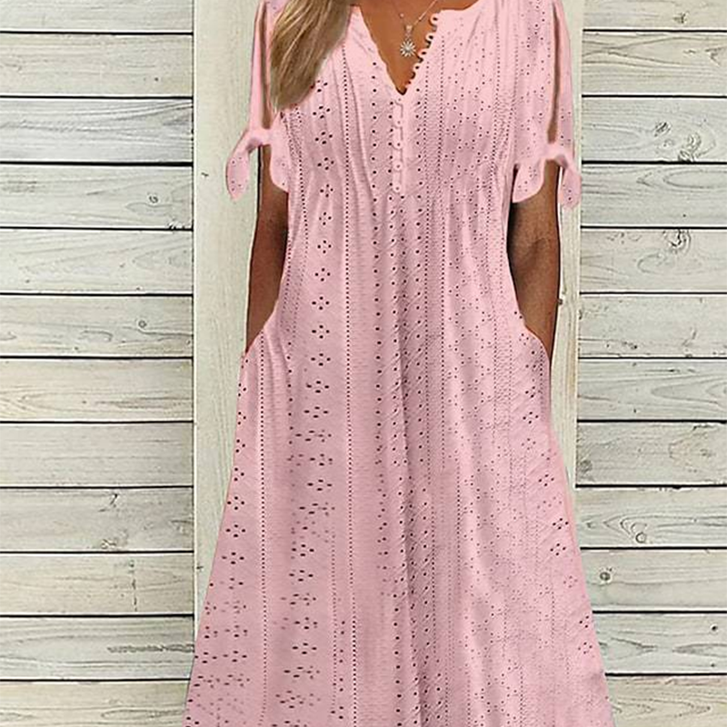 ⏰Letzter Tag im Angebot: 50 % Rabatt!💃 Elegantes, einfarbiges Damenkleid mit V-Ausschnitt und Cut-outs.