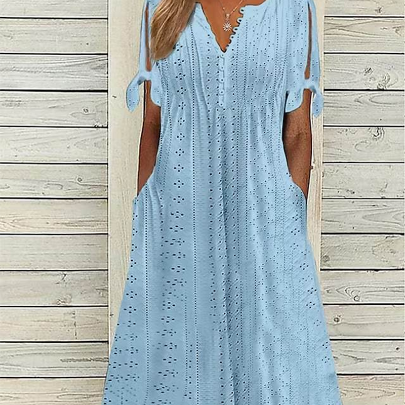 ⏰Letzter Tag im Angebot: 50 % Rabatt!💃 Elegantes, einfarbiges Damenkleid mit V-Ausschnitt und Cut-outs.