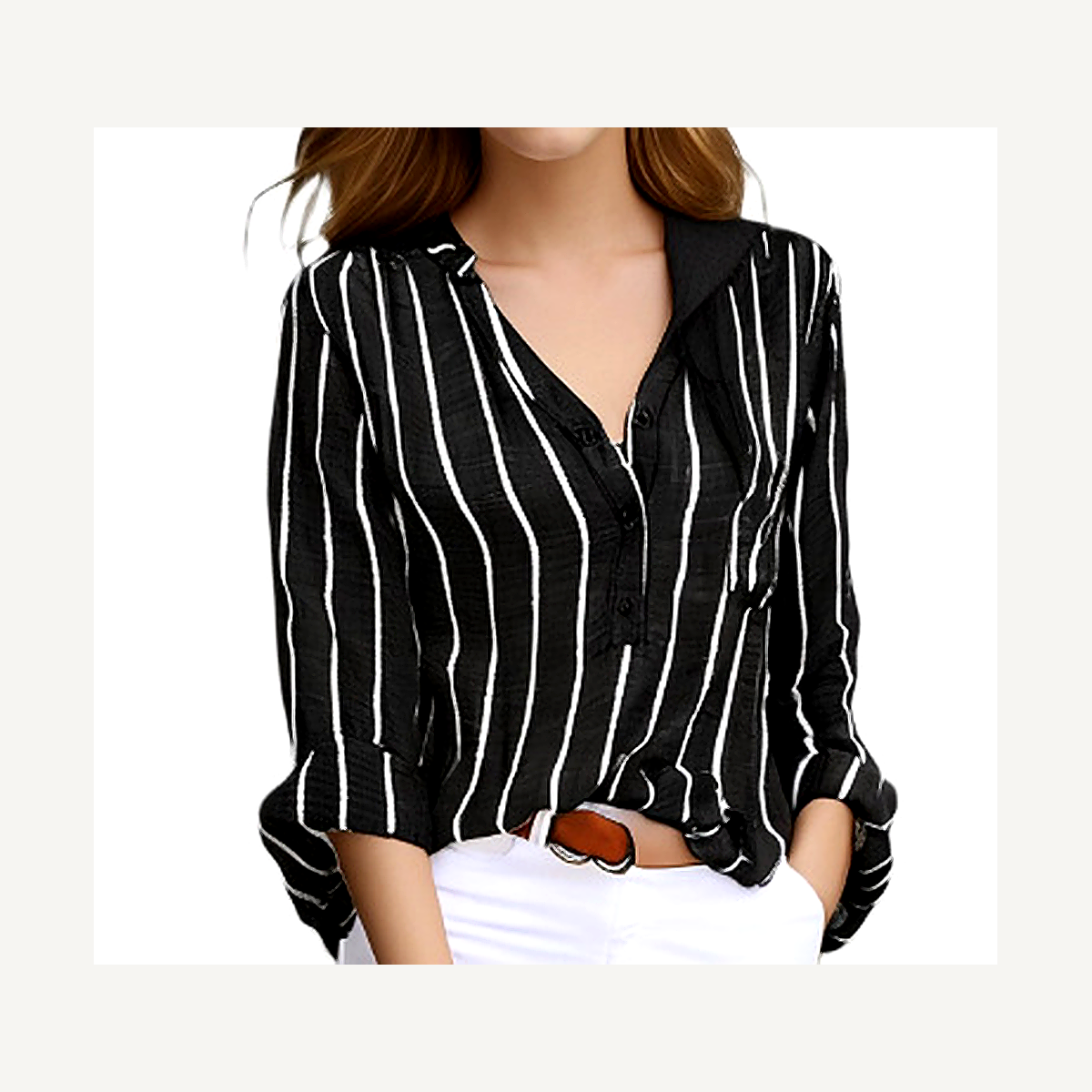 💫 Trend-Look | Leichte, gestreifte Bluse mit V-Ausschnitt