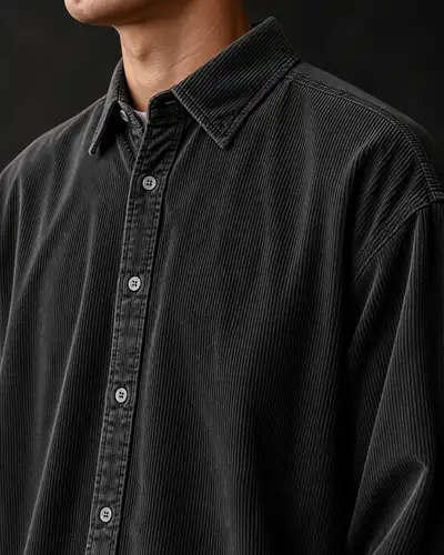 Lässiger Herrenlook mit Langarmhemd und hochgekrempelten Ärmeln