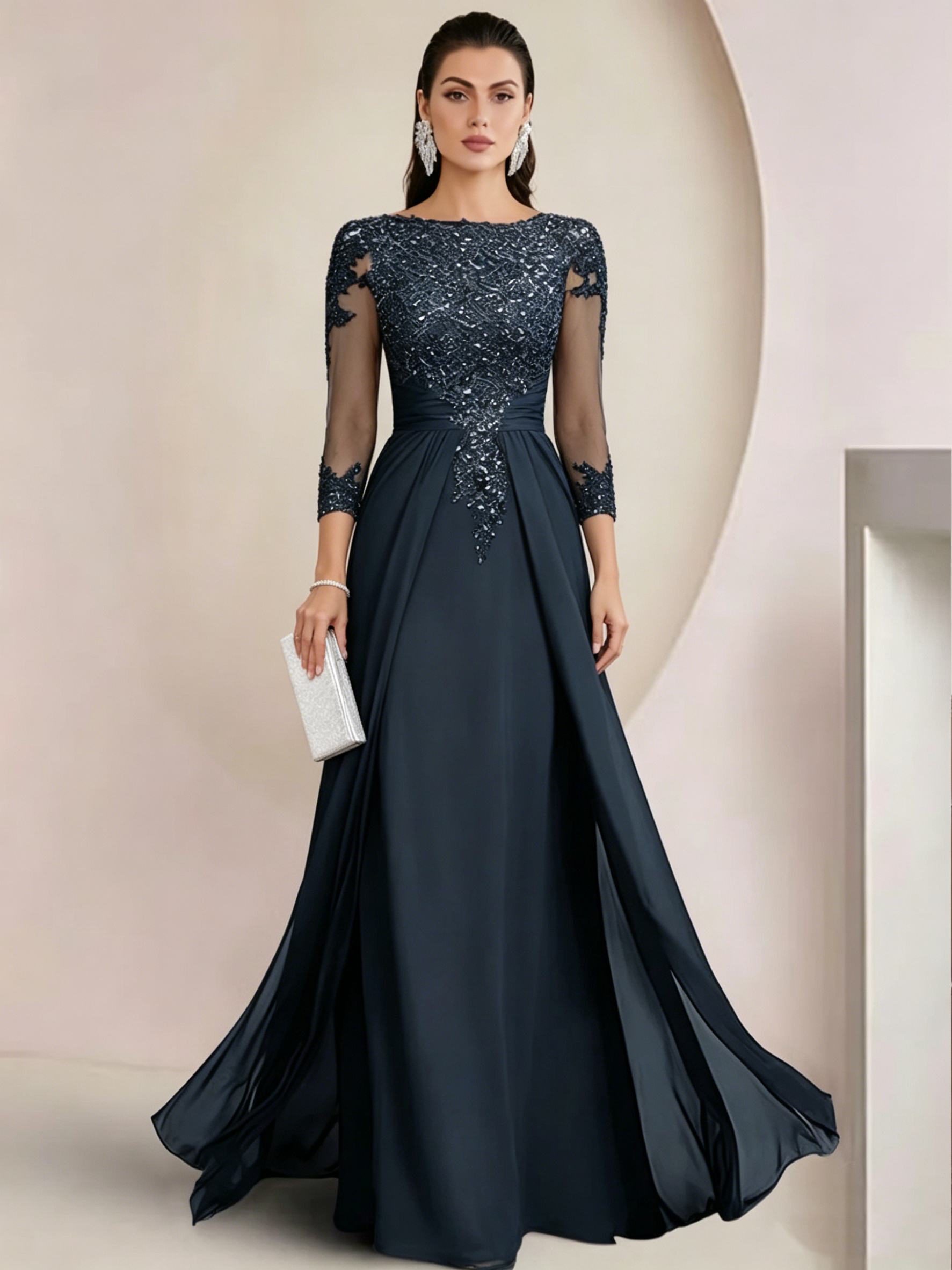 Sheath/Column Scoop Neck Floor-Length Mother of the Bride Dresses with Lace Appliques