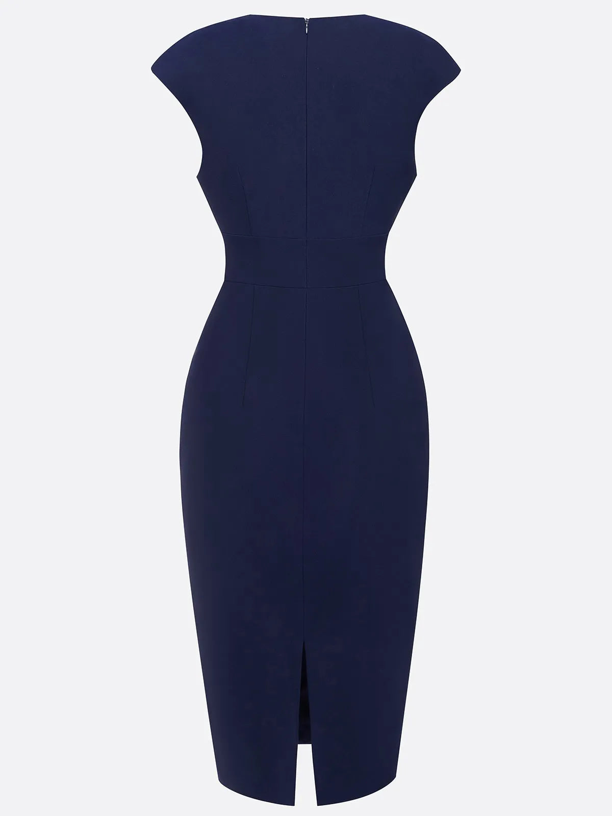 Purplish Blue Ruched Crew Neck Sleeveless Sheath Midi Dress