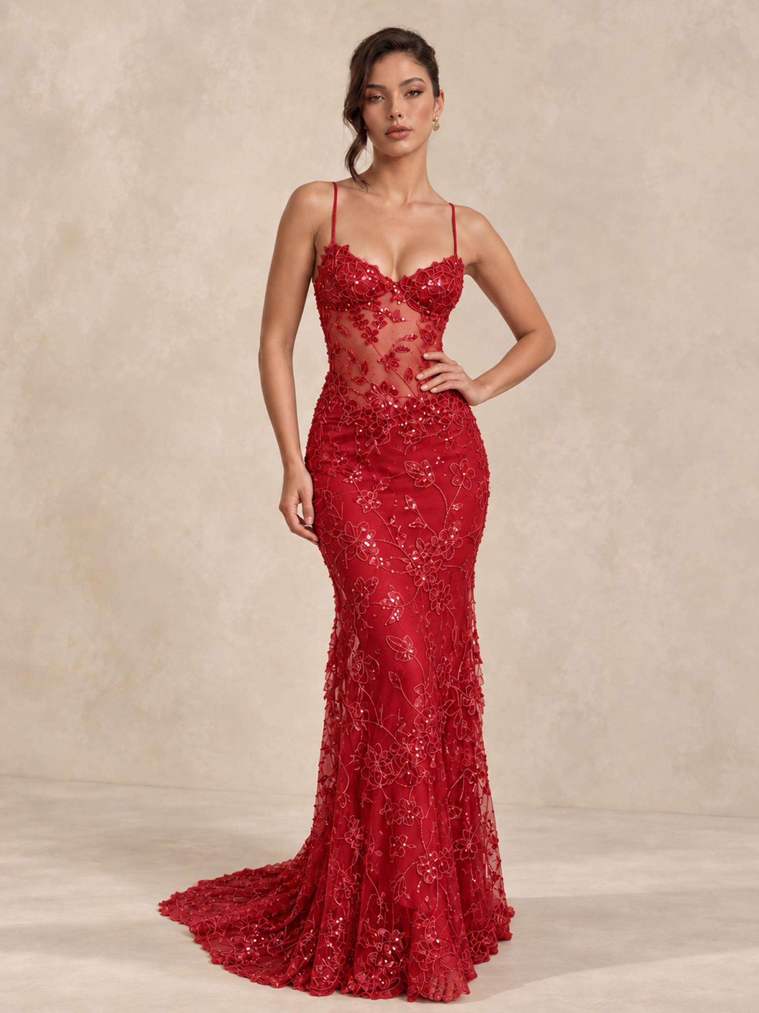 Tulle Lace Sequin Long Evening Prom Dress