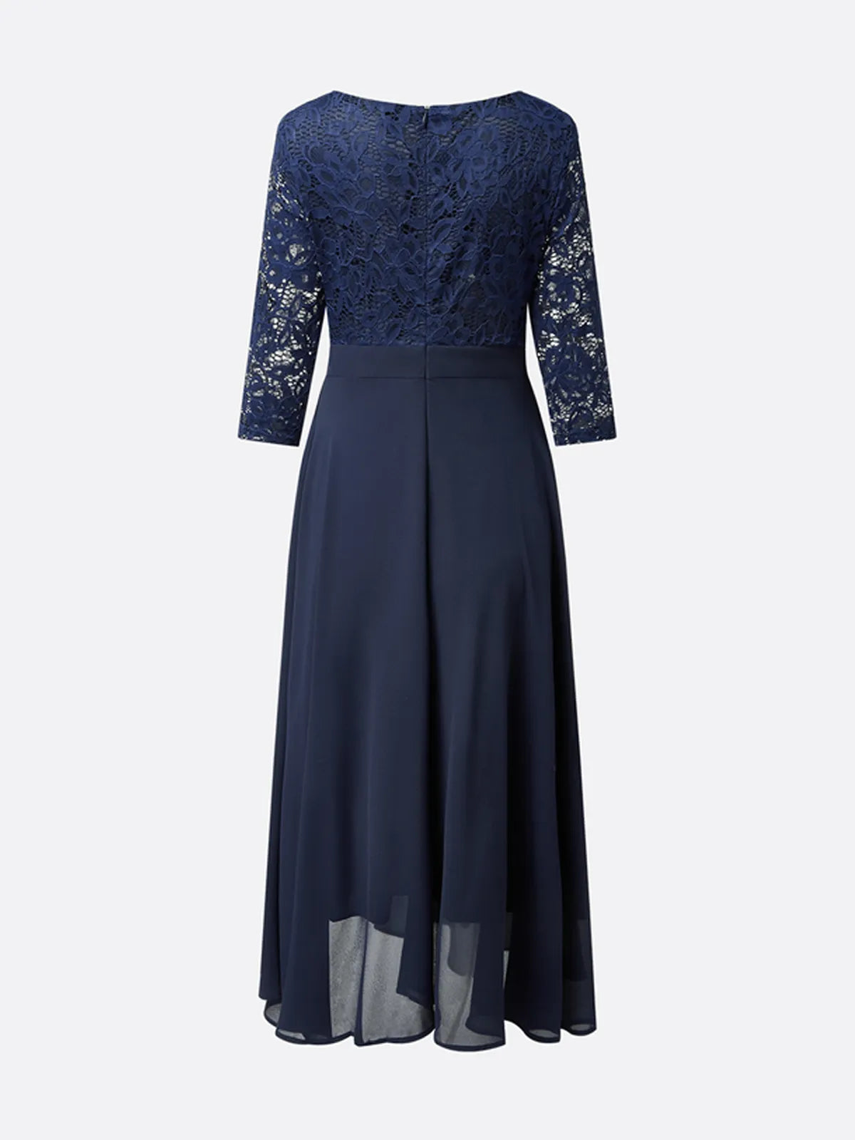 Purplish blue Lace Chiffon Crew Neck Half Sleeve A-Line Midi Dress