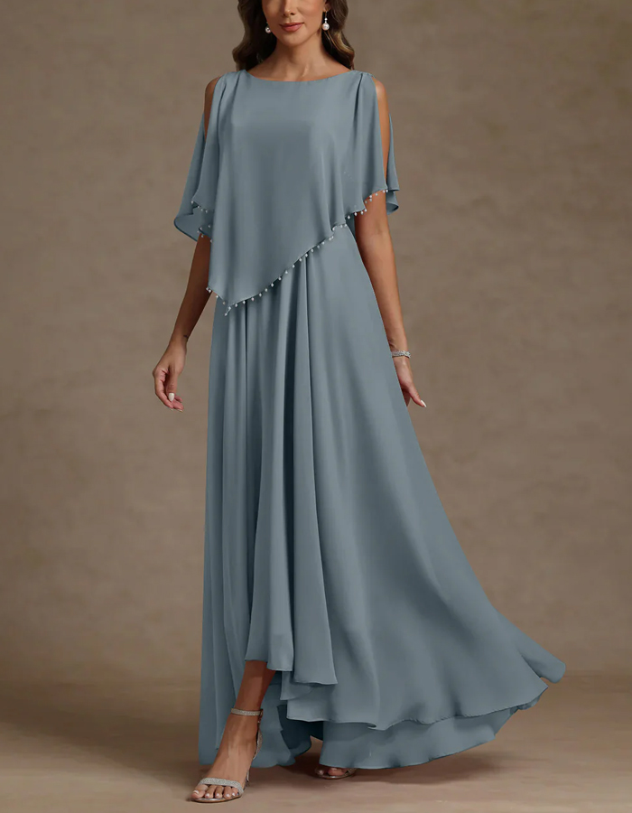 Solid Color Chiffon Cape Style Maxi Dress