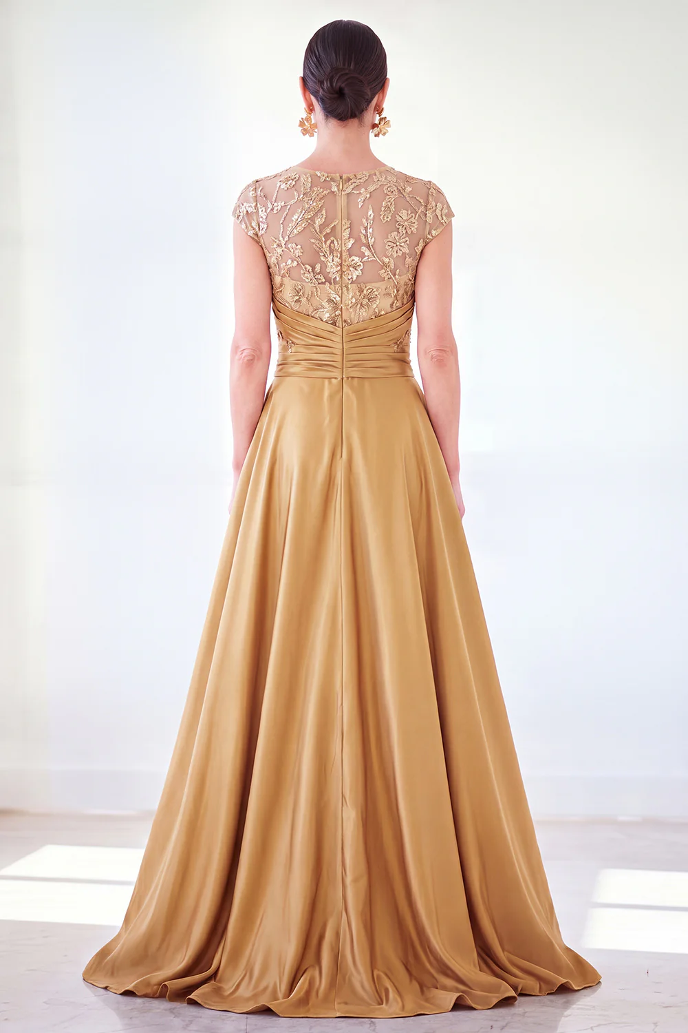 Sparkly Floral Dark Green Ruched Beaded Sheath Maxi Dress