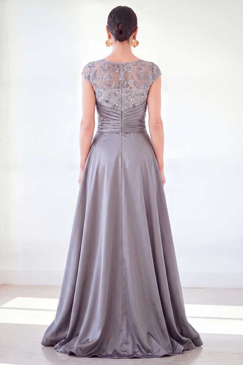 Sparkly Floral Dark Green Ruched Beaded Sheath Maxi Dress