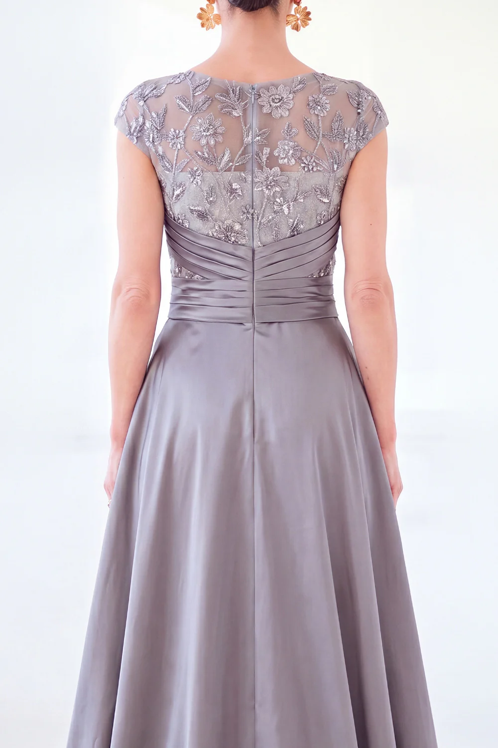 Sparkly Floral Dark Green Ruched Beaded Sheath Maxi Dress