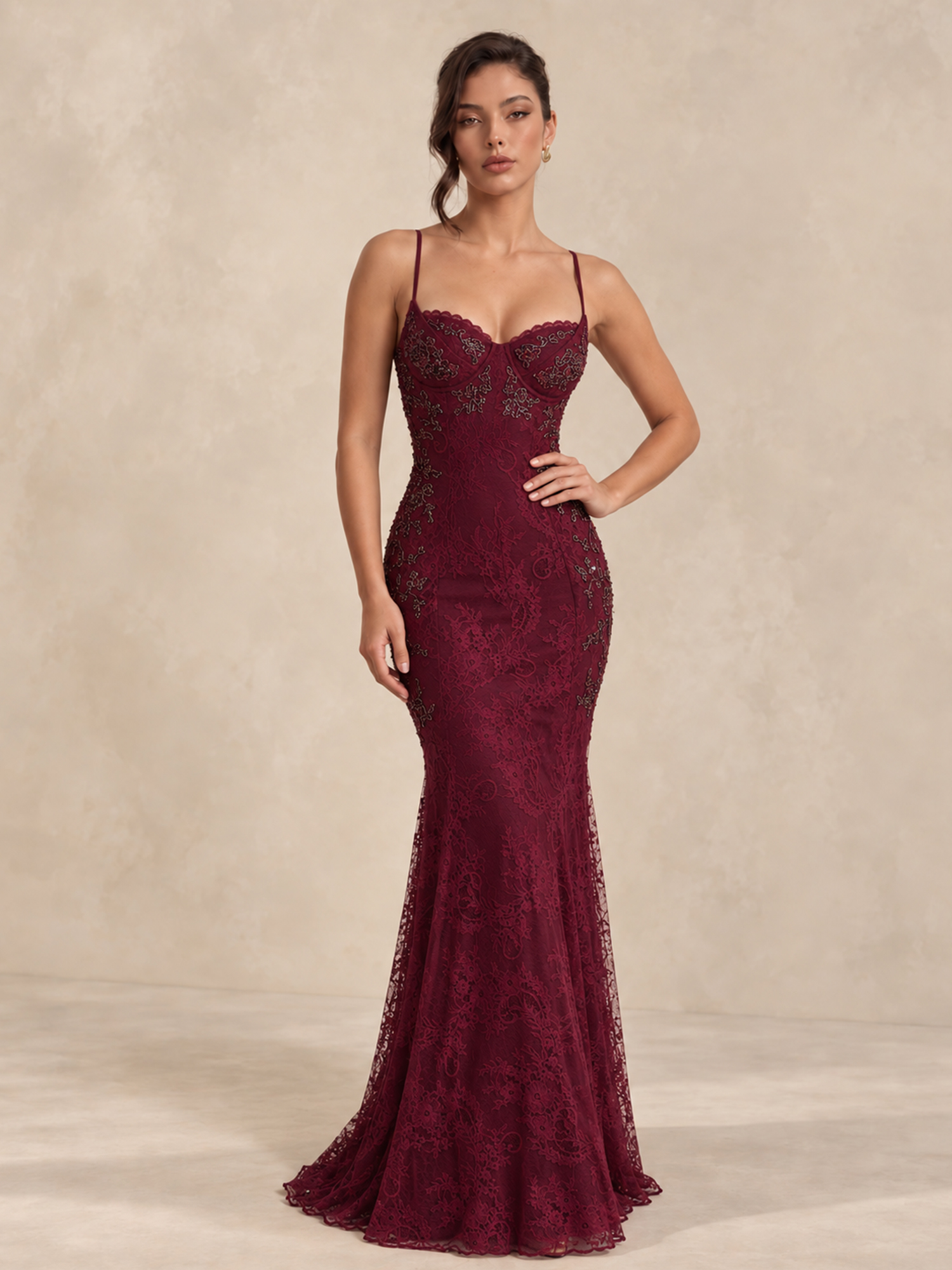 Spaghetti Straps Lace Appliques Prom Dress