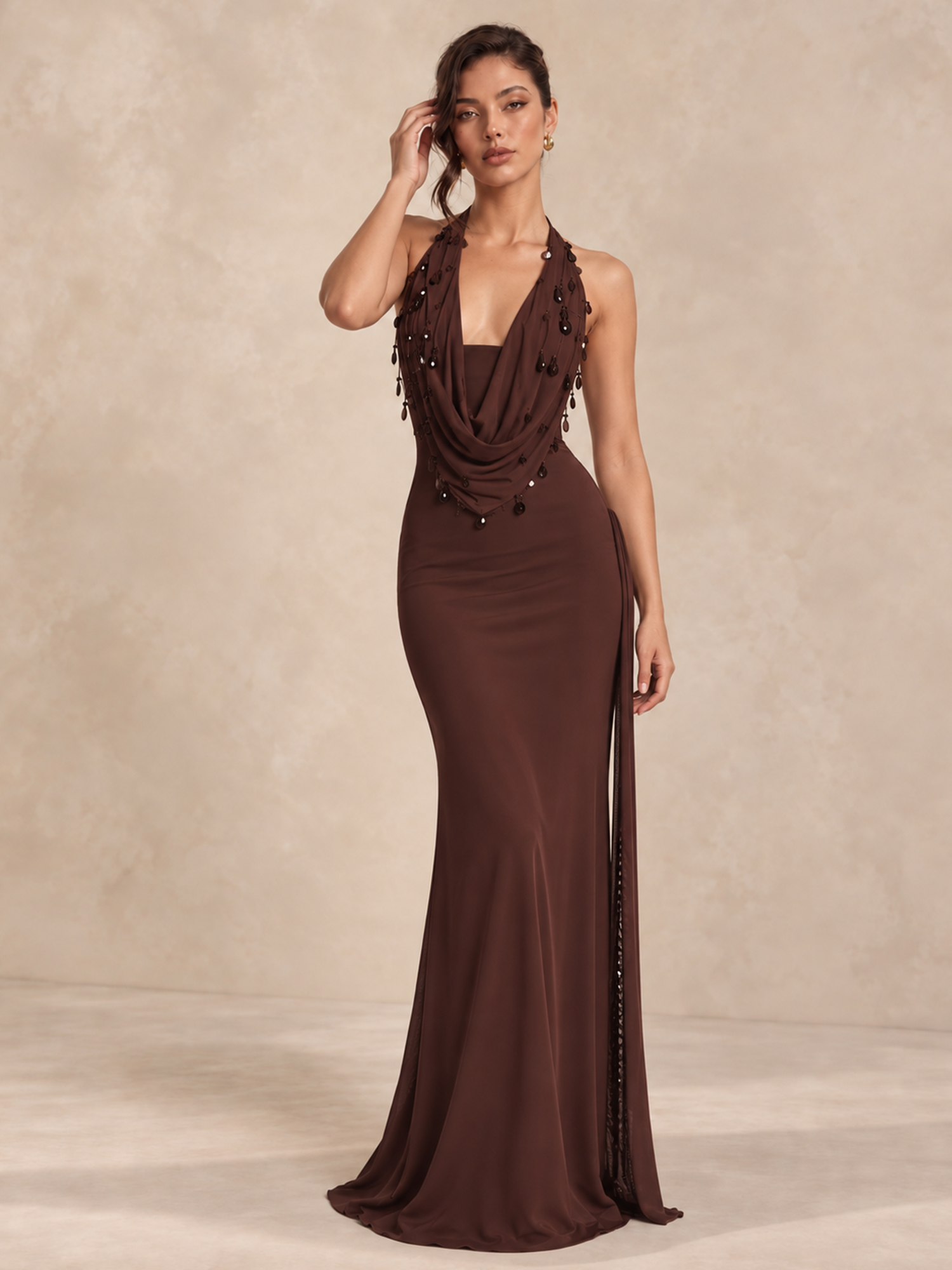 Oversized Sequin Halter Maxi Dress