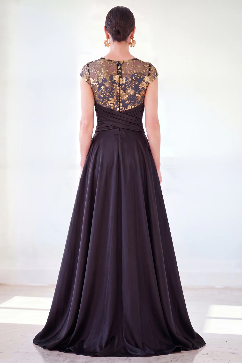 Sparkly Floral Dark Green Ruched Beaded Sheath Maxi Dress