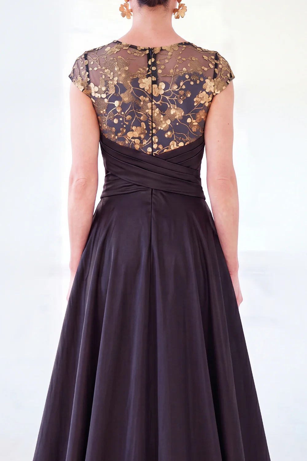 Sparkly Floral Dark Green Ruched Beaded Sheath Maxi Dress