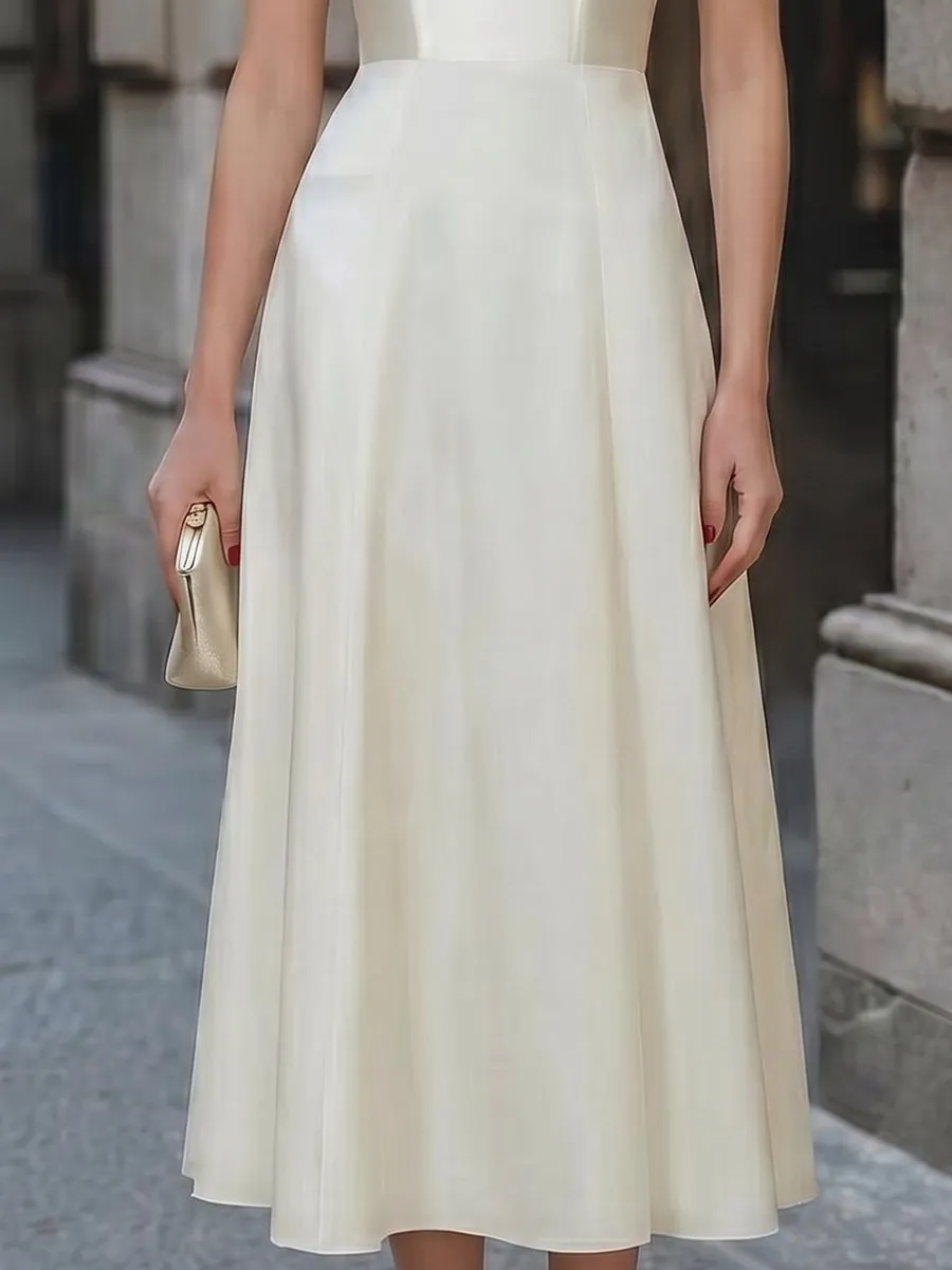 Sheer Bateau Neckline A-Line Midi Dress