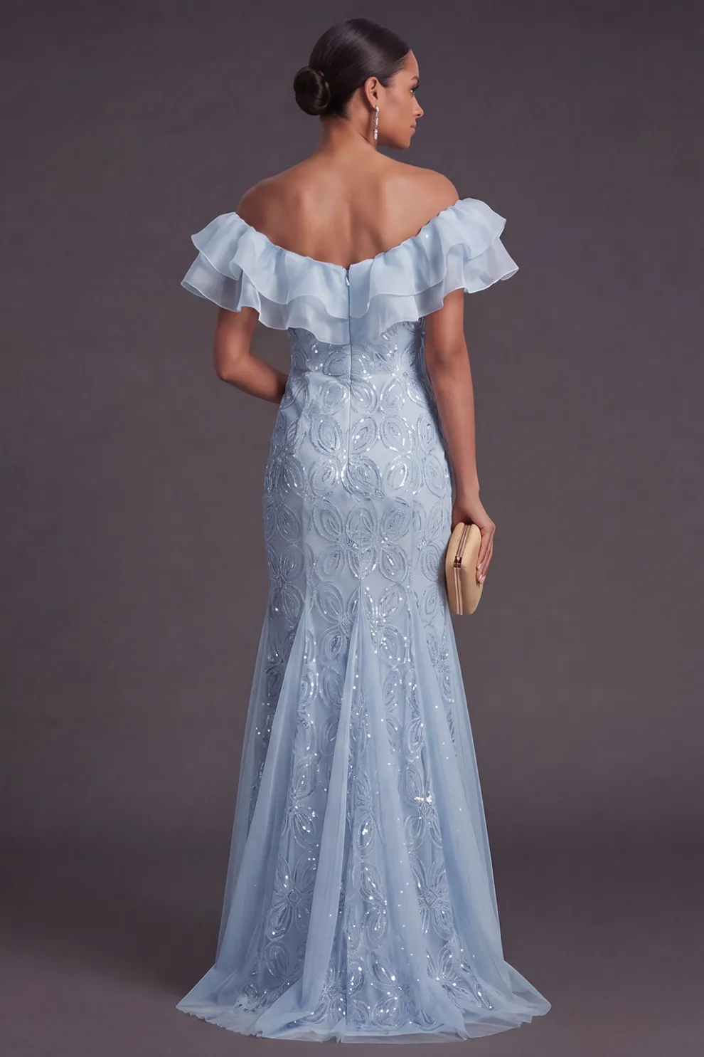 Sparkly Floral Off the Shoulder Mermaid Slit Maxi Dress