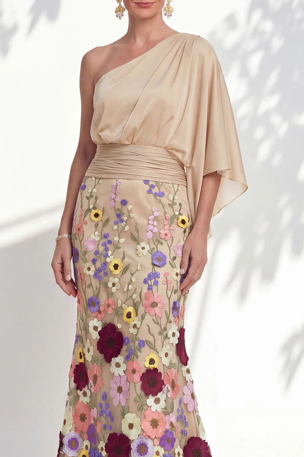 Floral Mermaid One Shoulder Maxi Dress