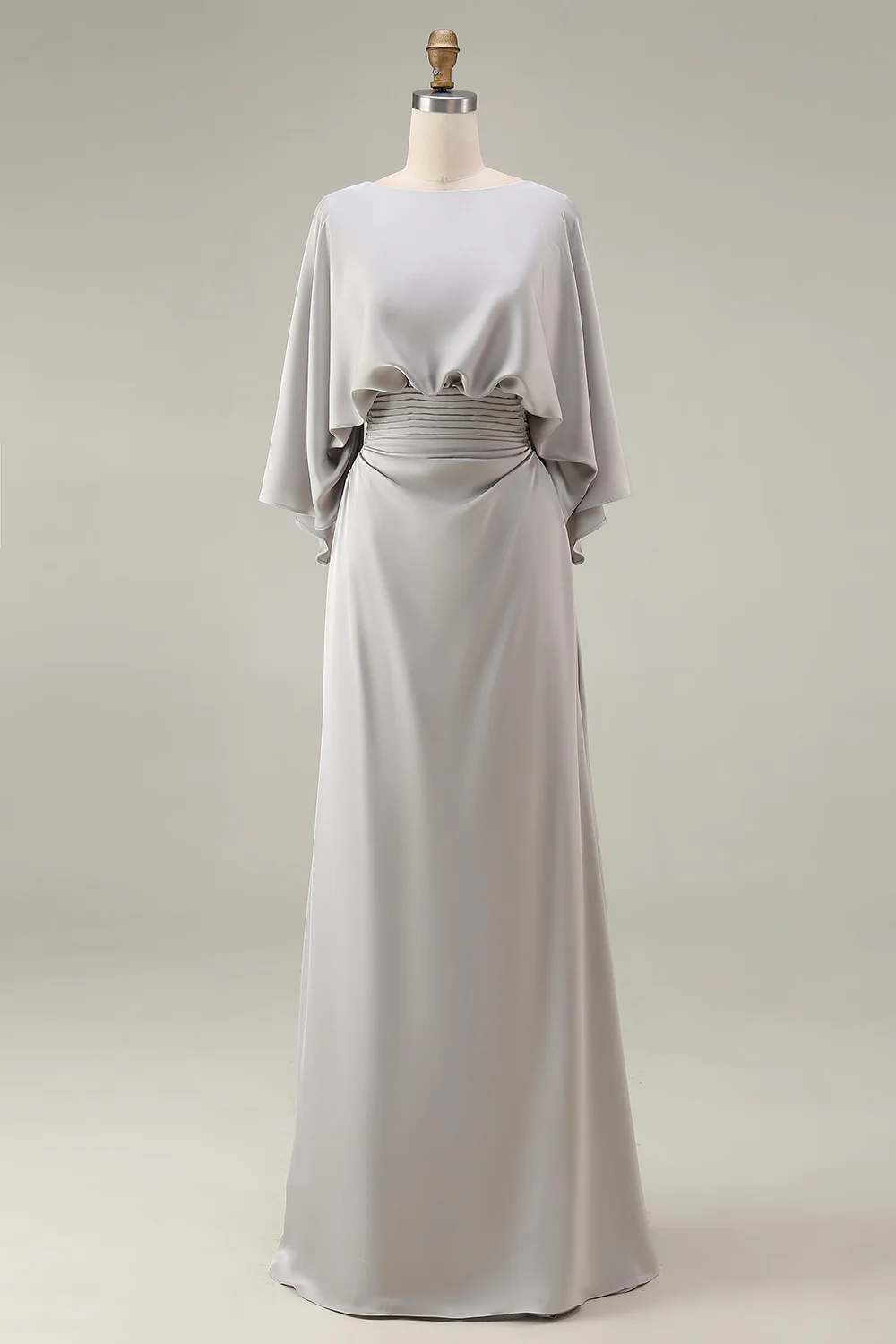 Bateau Batwing Sleeve Ruched Waist  with Pockets Mermaid Gown
