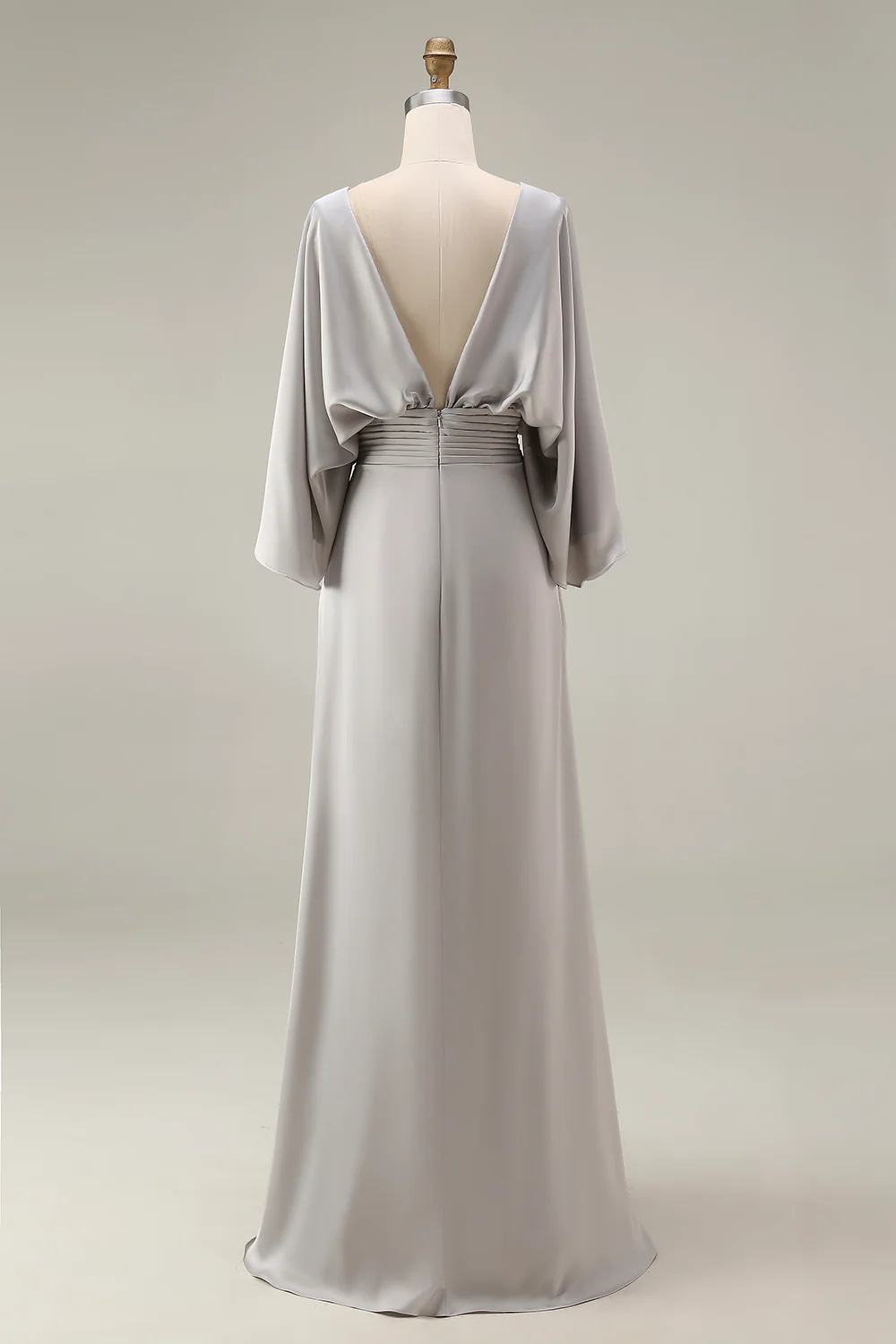 Bateau Batwing Sleeve Ruched Waist  with Pockets Mermaid Gown