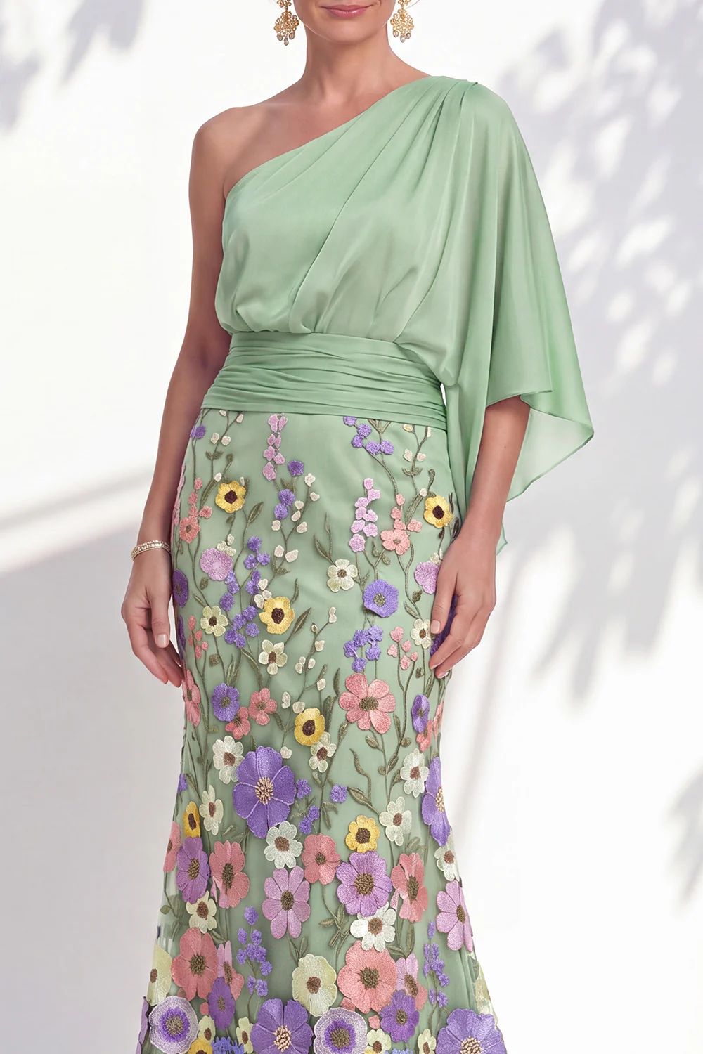 Floral Mermaid One Shoulder Maxi Dress