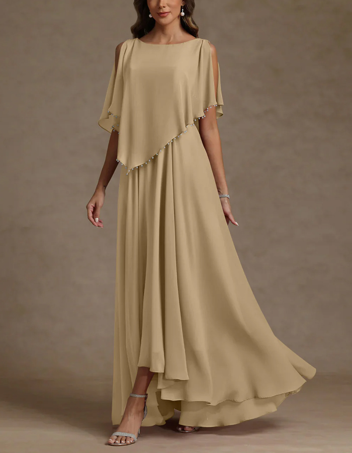 Solid Color Chiffon Cape Style Maxi Dress