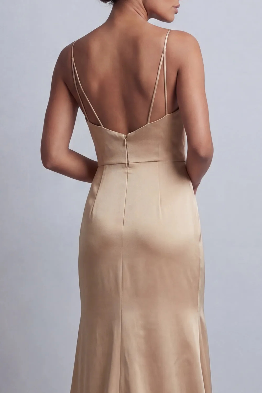 Sparkly Champagne Satin Mermaid  with Cape Maxi Dress