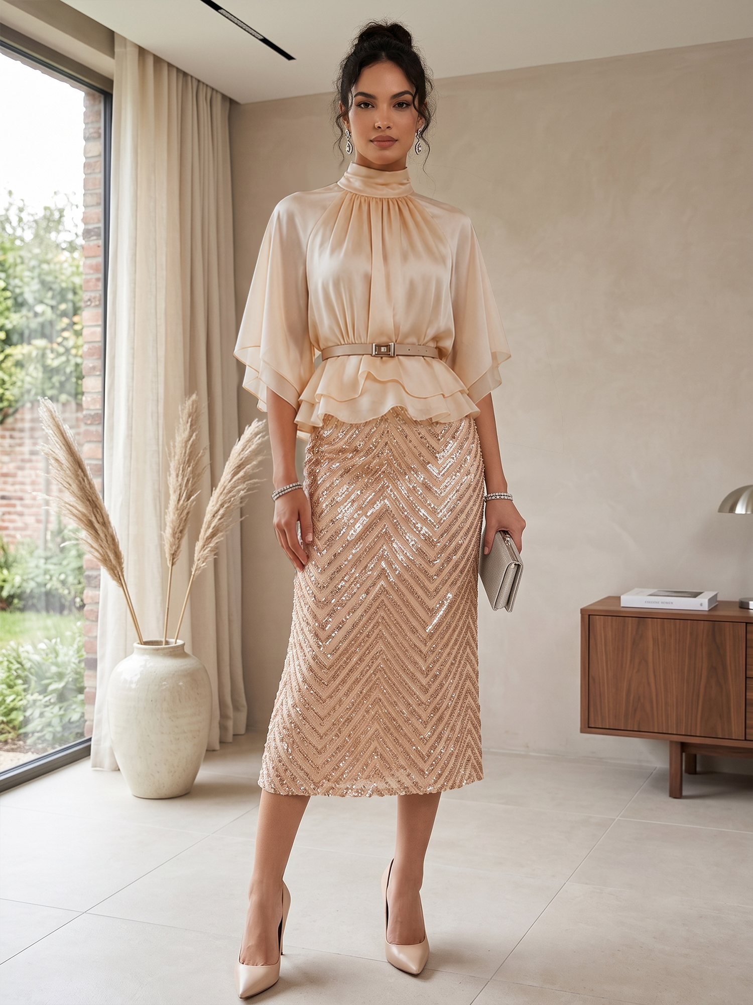Sophisticated Two-Tone Sequin Midi Ensemble