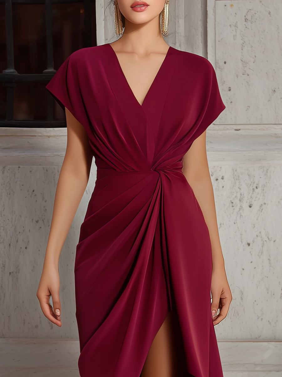 Draped Twist-Waist Asymmetric Hem Maxi Dress