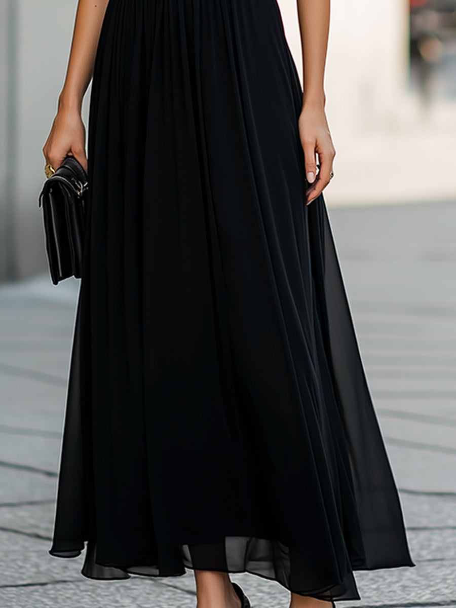 Sheer Cape Sleeve High-Neck Midi Dress