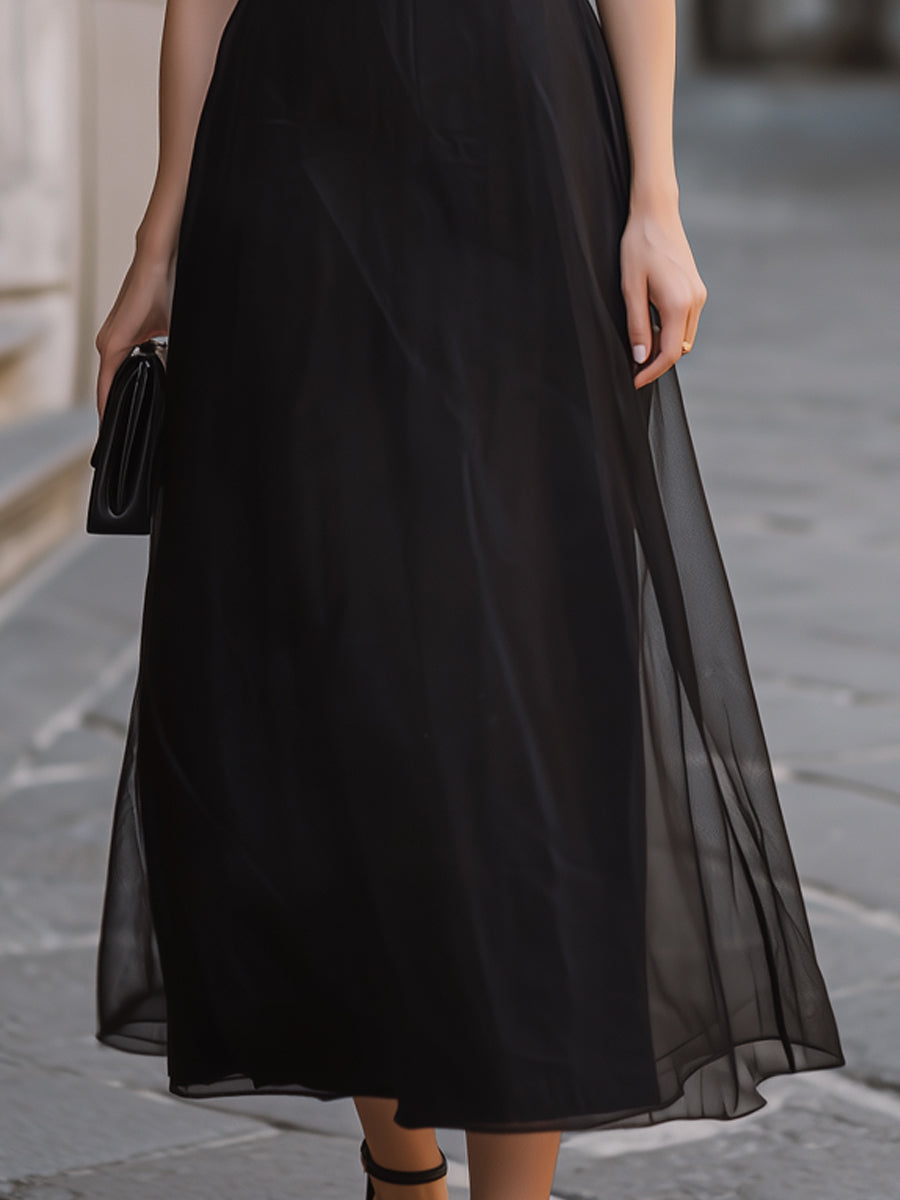 Sheer Puff Sleeve Square Neck Maxi Dress