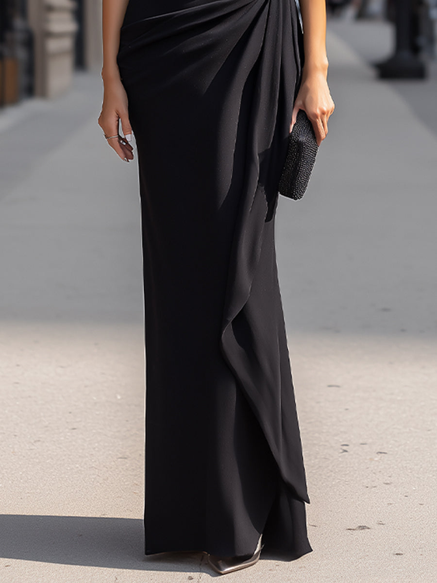 High-Neck Sleeveless Maxi Dress With Draped Waist Detail