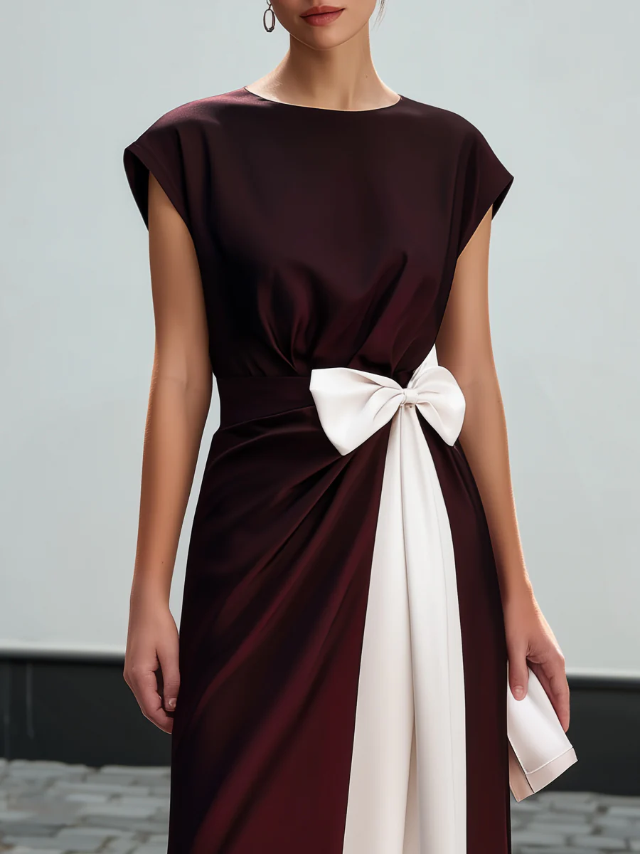 Contrast Panel Bow Waist Maxi Dress