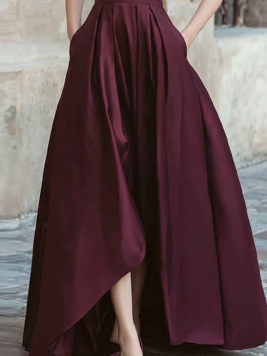Off-Shoulder Draped High-Low Evening Gown