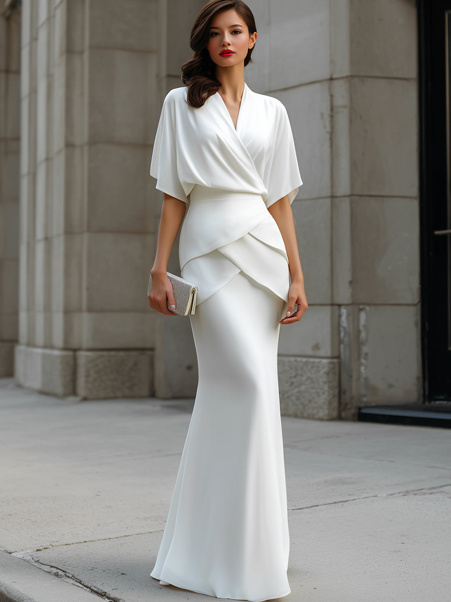 Draped Wrap Blouse And Layered Maxi Skirt Two-Piece Set
