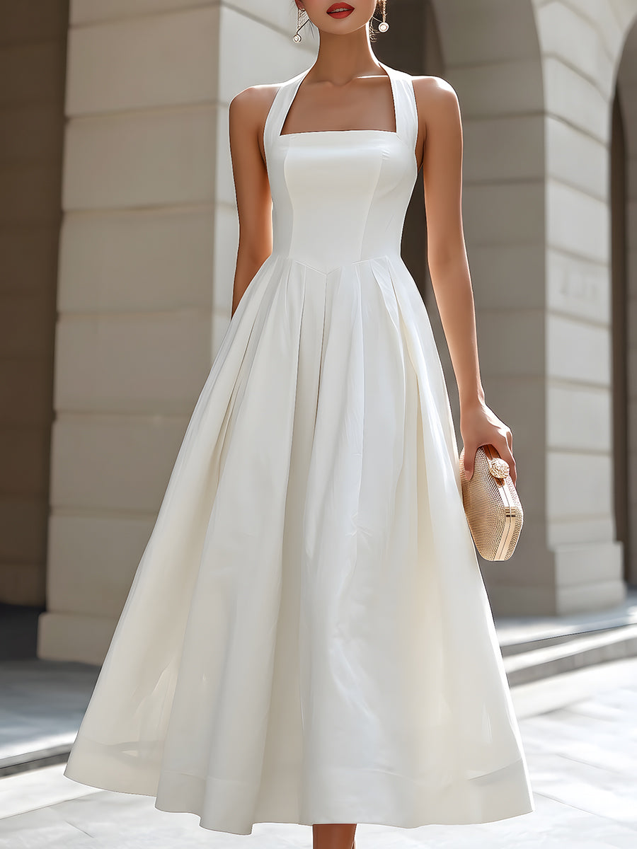 Square Neck Halter A-Line Maxi Dress