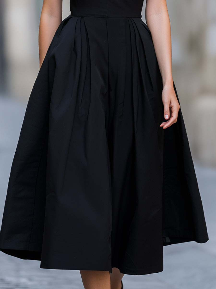 Cross Halter Full Skirt Midi Dress