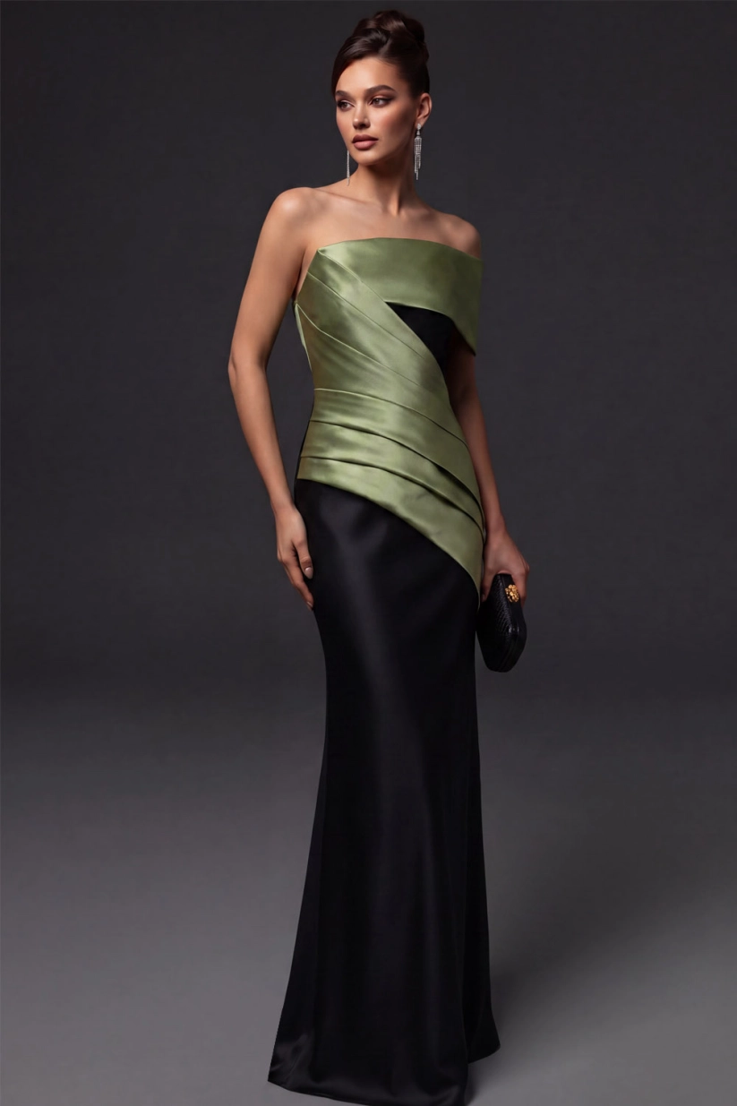 Green Off Shoulder Mermaid Satin Maxi Dress