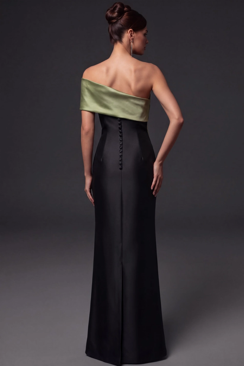 Green Off Shoulder Mermaid Satin Maxi Dress