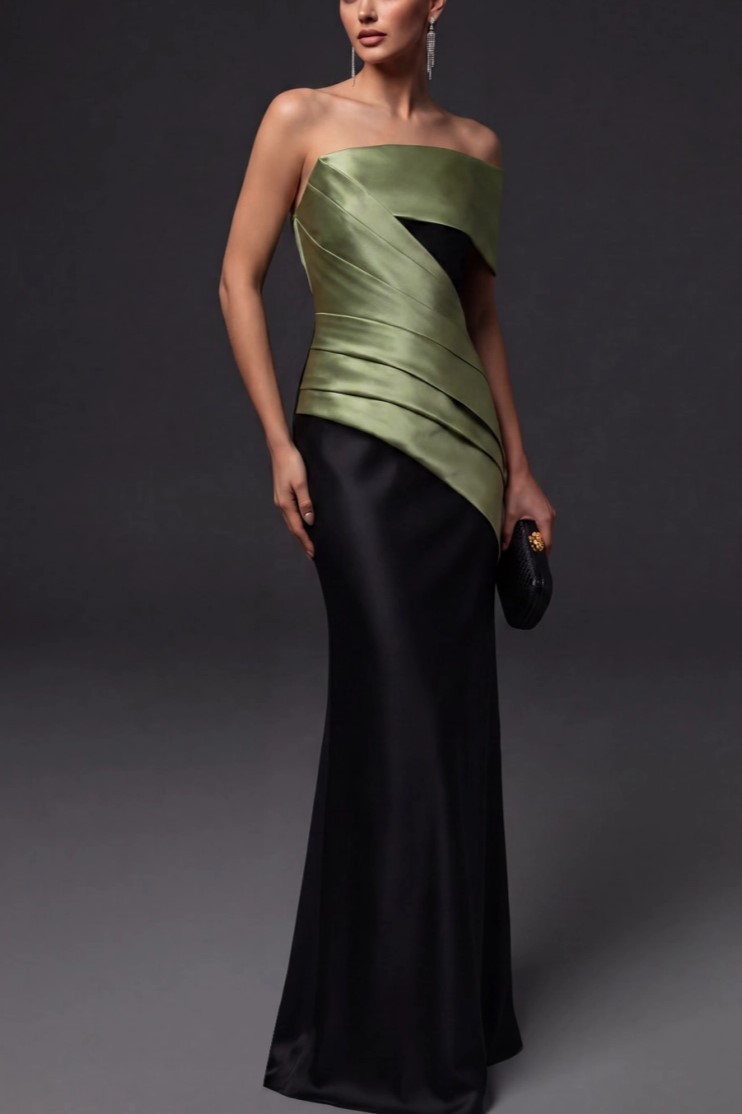 Green Off Shoulder Mermaid Satin Maxi Dress
