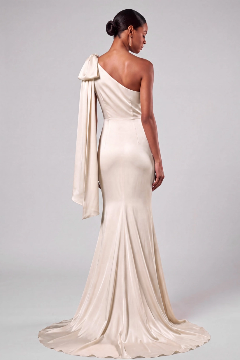 Champagne One Shoulder Mermaid with Sash Maxi Dress