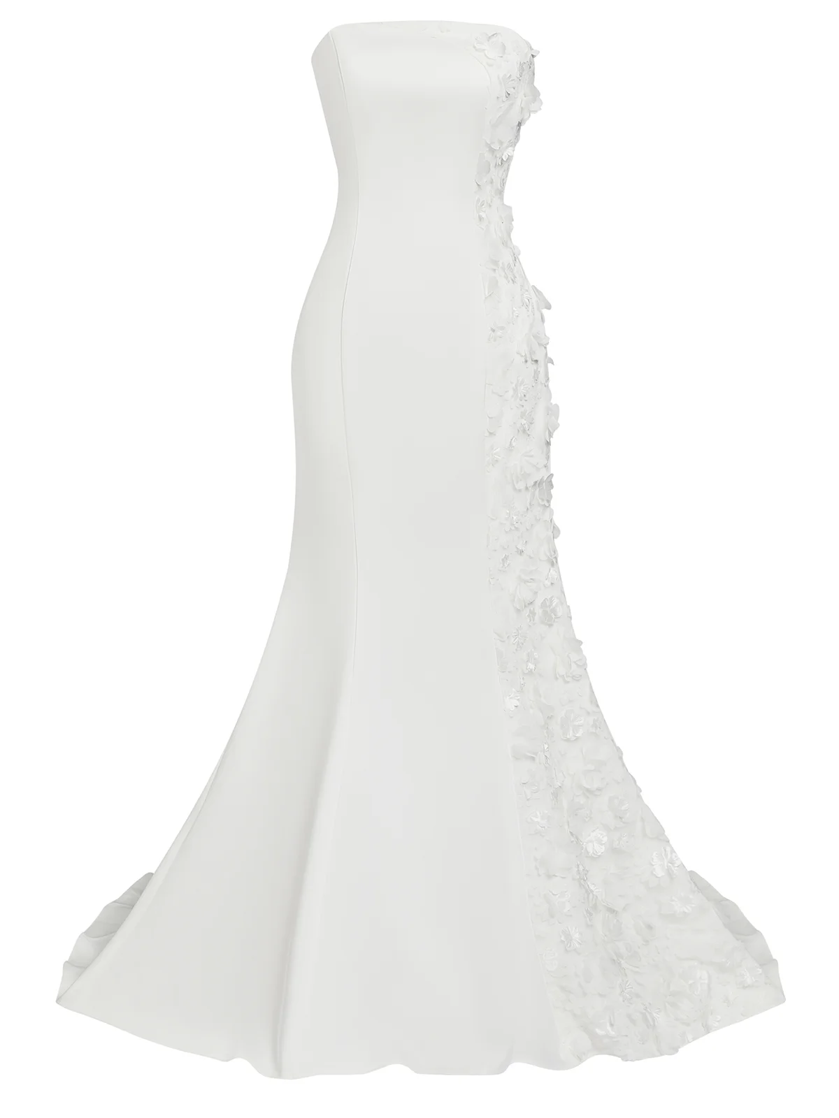 Strapless Mermaid Wedding Dress with Asymmetrical Cascading 3D Floral Appliques