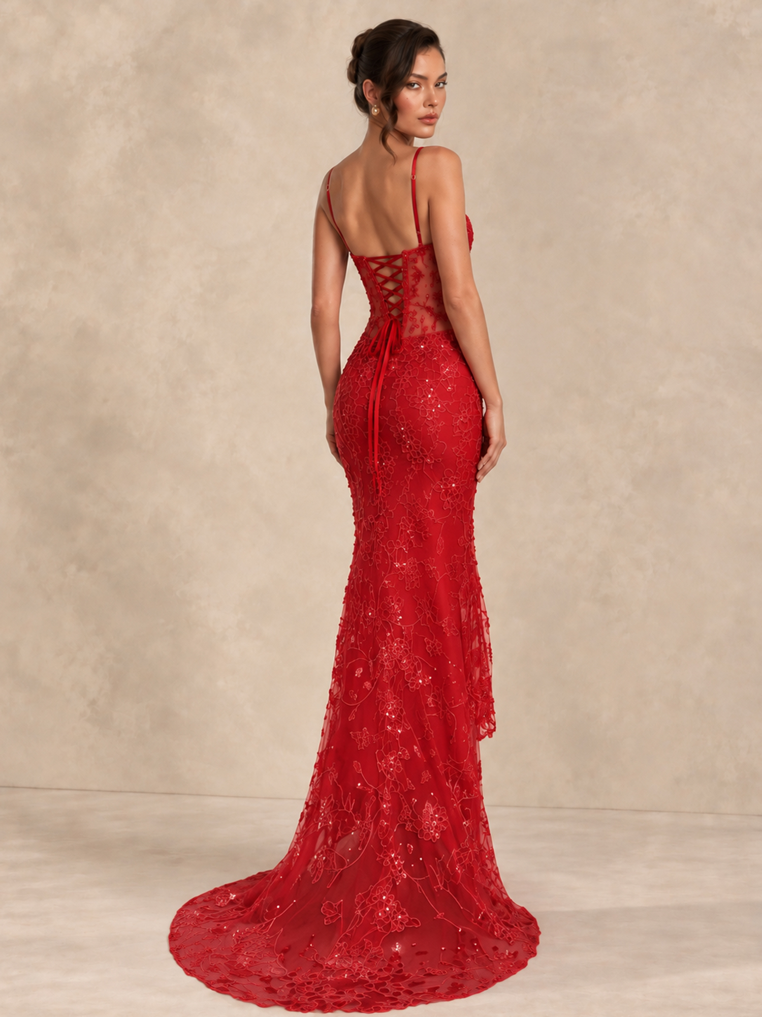 Tulle Lace Sequin Long Evening Prom Dress