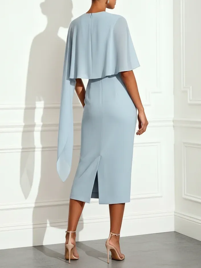 Light Blue Rhinestone Classic Crew Neck Sleeveless Sheath Midi Dress
