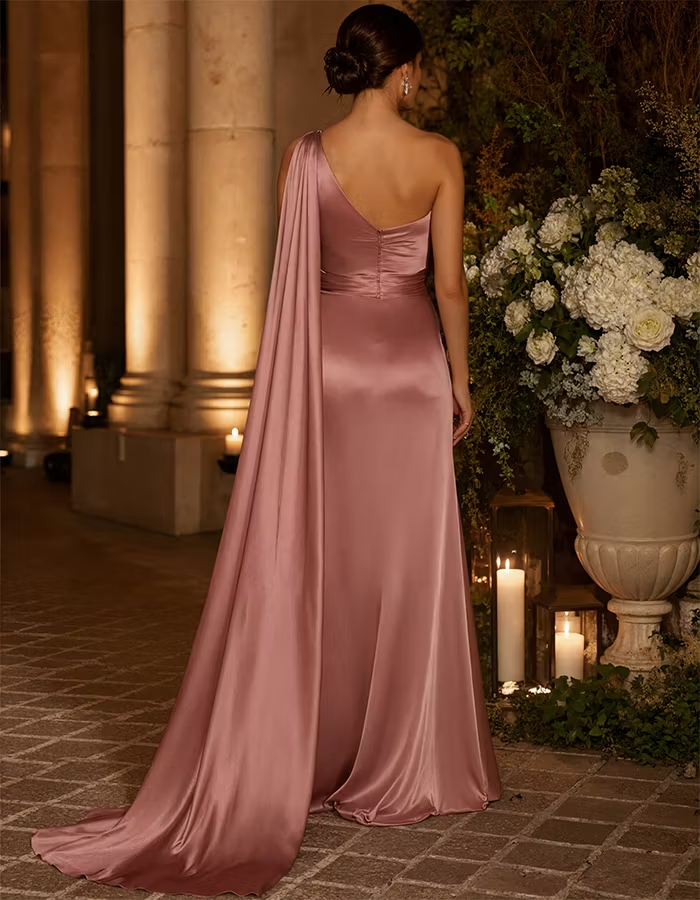 Rose Satin Shoulder Maxi Dress