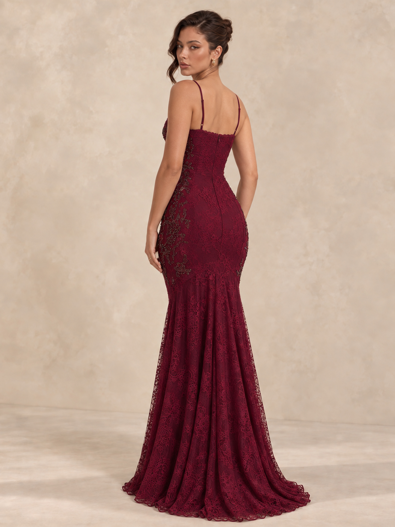 Spaghetti Straps Lace Appliques Prom Dress