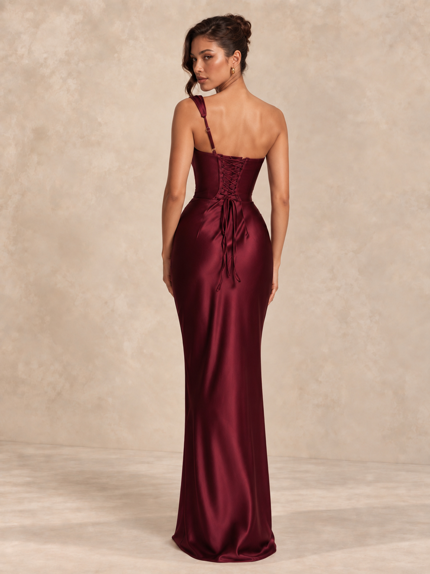 One Shoulder Satin Corset Maxi Dress
